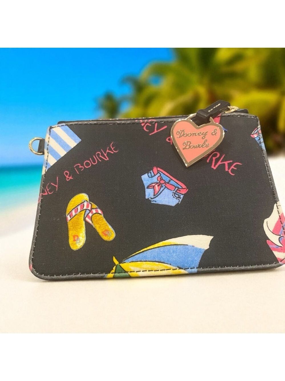 Vintage Y2K Dooney & Bourke Miami Beach Black & Multi Uncoated Bag & Wallet - Picture 7 of 16